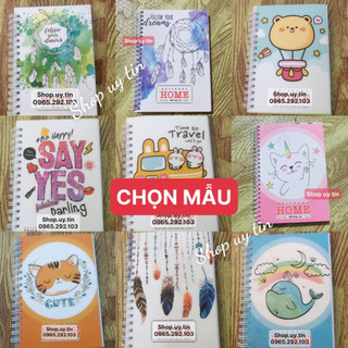 Set 5q Sổ Lò Xo A6 Bìa Cứng Bóng Cute 200 trang Dòng Kẻ Ngang, Sổ Lò Xo A6 Cầm Tay Ghi Chép 200 trang Hải Tiến