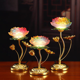 Một chiếc đèn led sen lưu ly 3d thờ cúng 3 màu