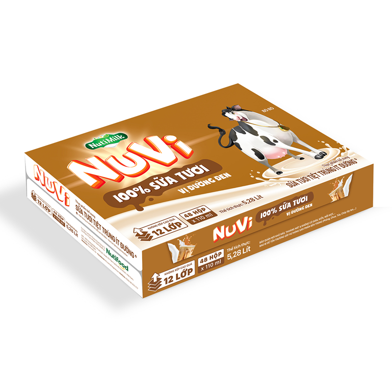 Sữa tươi tiệt trùng NUVI đường đen ít đường THÙNG 48 hộp 110ml