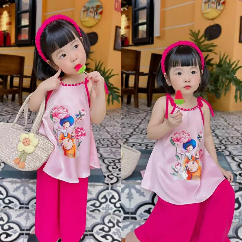 Bộ quần áo bé gái kèm cài/ Bộ áo yếm quần dài bé gái size 8 - 17ky