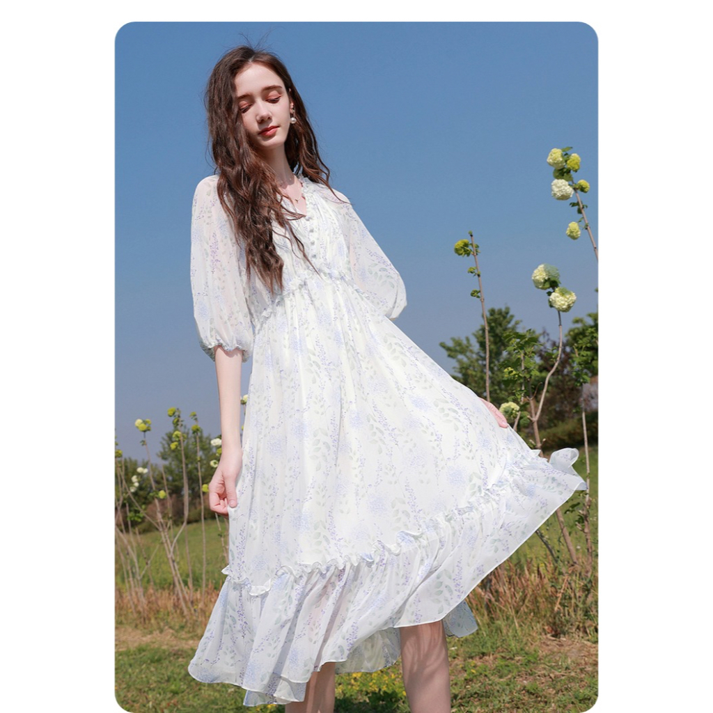 Z889 Váy hoa dáng rộng xuất dư của X.YING
