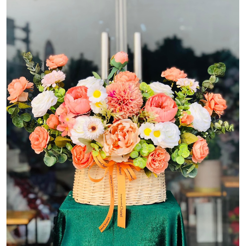 Lãng hoa giả decor để bàn, trang trí làm quà tặng khai trương, sinh nhật