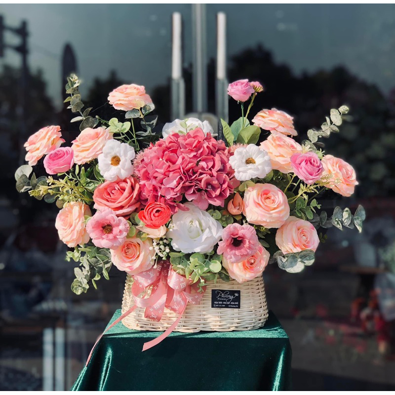 Lãng hoa giả decor để bàn, trang trí làm quà tặng khai trương, sinh nhật