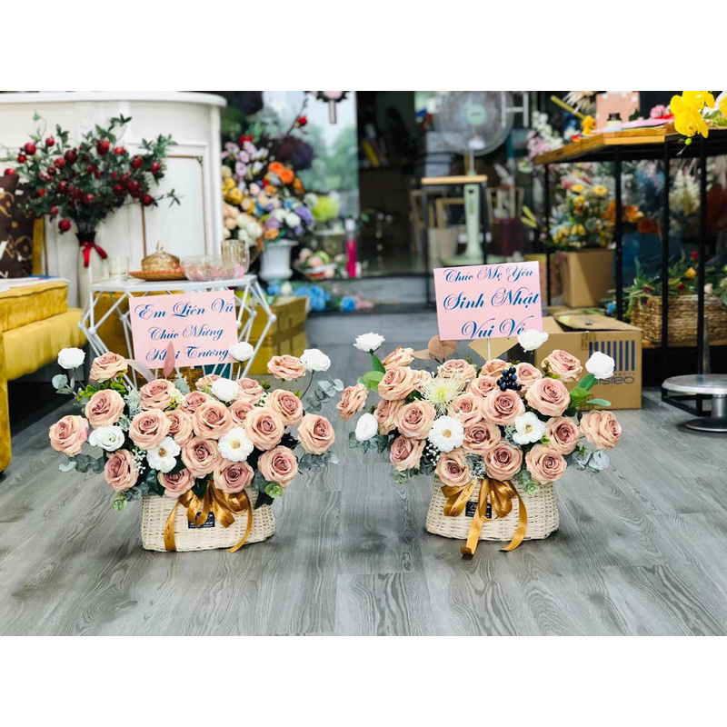 Lãng hoa giả decor để bàn, trang trí làm quà tặng khai trương, sinh nhật