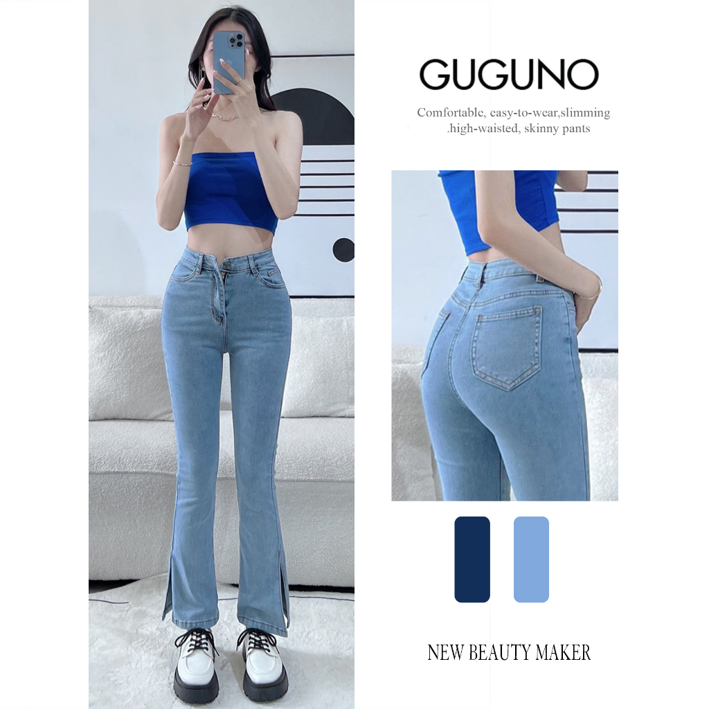 Quần jeans nữ ôm ống loe Guguno (Mẫu thật)