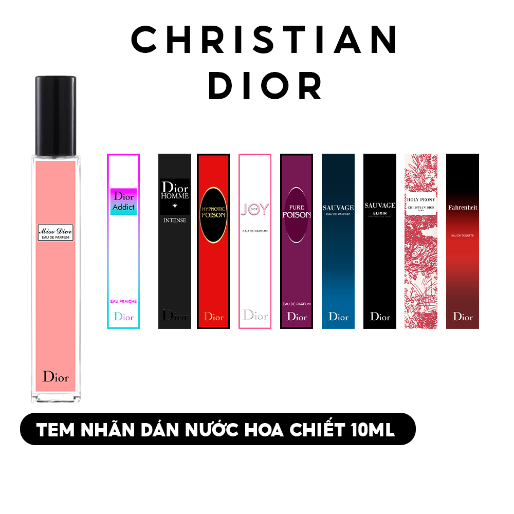 36 Tem nhãn dán nước hoa Christian Dior chiết 10ml đã cắt sẵn tất cả các mùi - Kích thước 15mm x 80mm