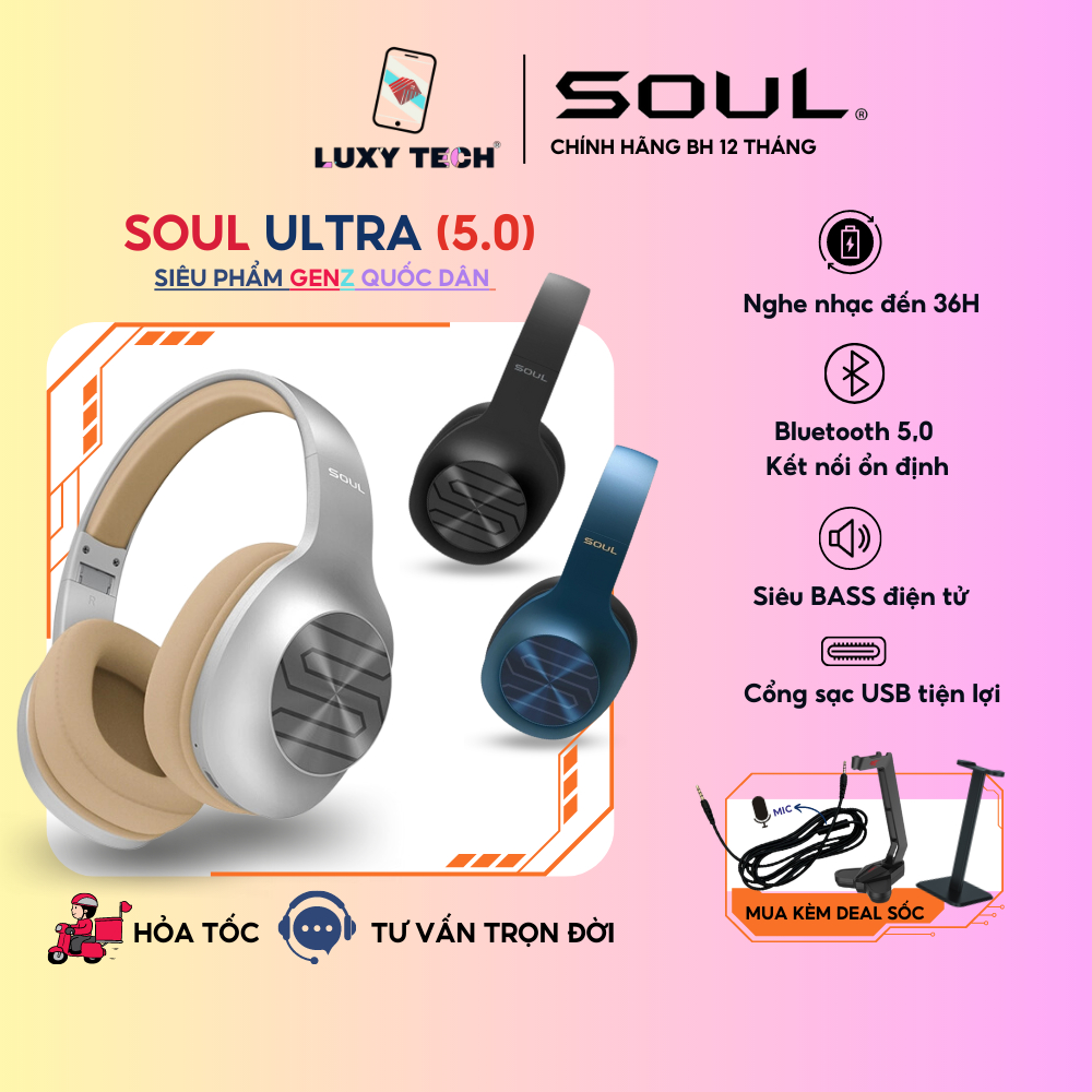 【Hỏa Tốc BD】Tai Nghe Bluetooth Headphone Soul Ultra Wireless Dynamic Bass, Bluetooth 5.0 - Chính Hãn