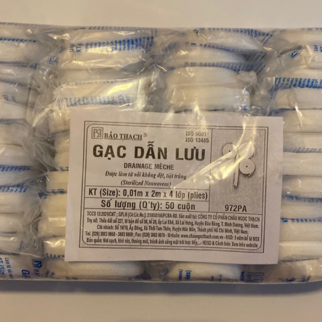 🩺Gạc dẫn lưu Bảo Thạch (1cm x 20cm x 4lớp) tiệt trùng Dây cố định mở khí quản