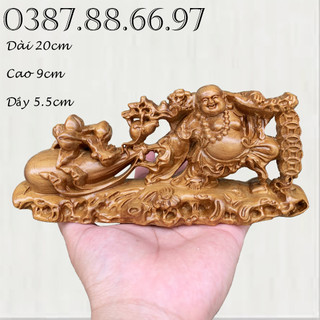 Tượng phật di lặc kéo bao dài 20cm chất liệu gỗ bách xanh nguyên khối