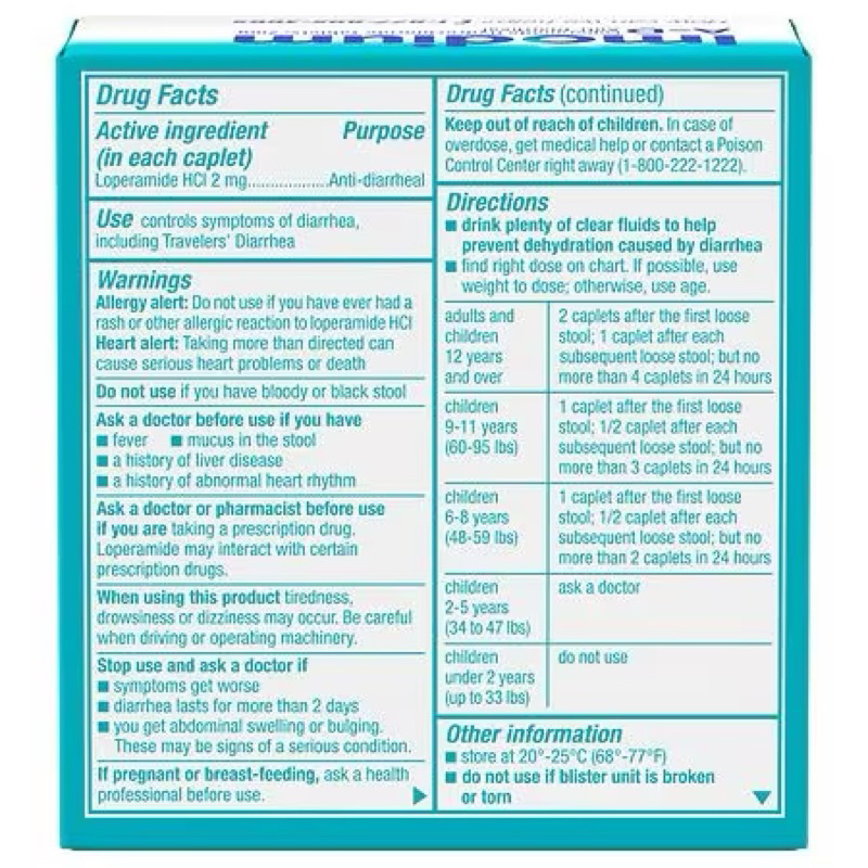 Viên uống giảm tiêu chảy Imodium A-D Diarrhea Relief Caplets, Loperamide Hydrochloride 24 viên của Mỹ