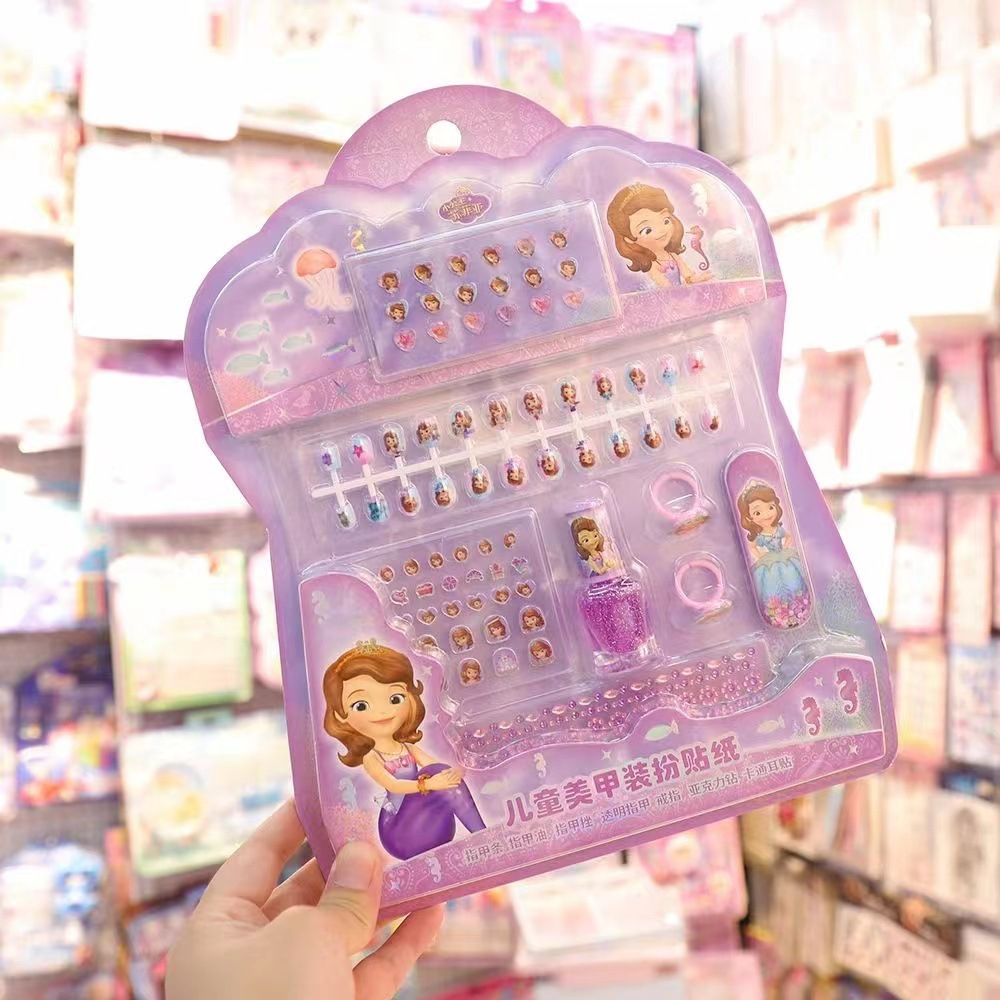 Bộ 24 móng tay giả kèm dán móng và đồ trang điểm hình công chúa, kitty cho bé