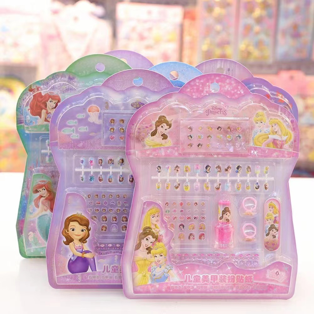 Bộ 24 móng tay giả kèm dán móng và đồ trang điểm hình công chúa, kitty cho bé