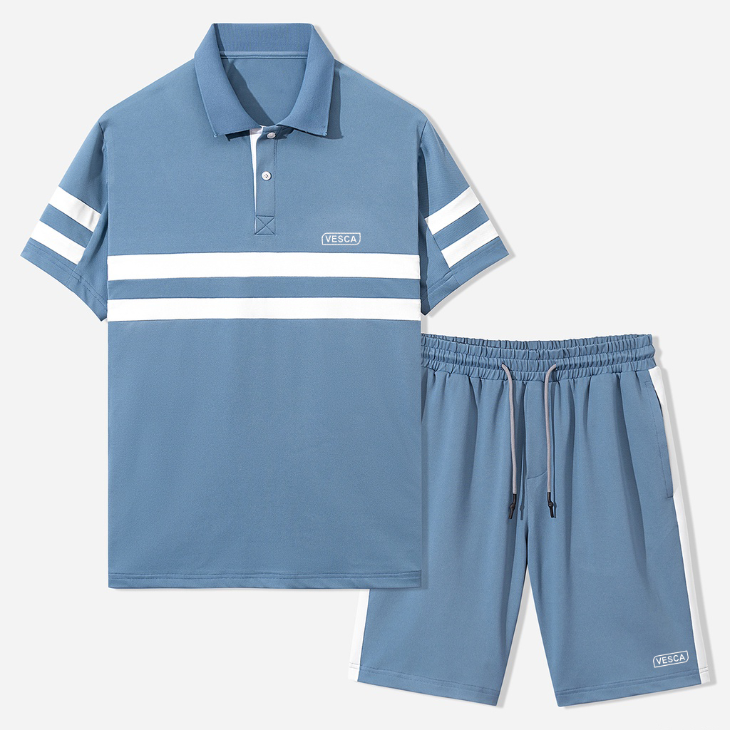 Đồ Bộ Nam Thể Thao Mùa Hè Cộc Tay Có Cổ Phối Vai Thời Trang Chất Poly Coolmax Co Giãn Thoáng Khí VESCA J14