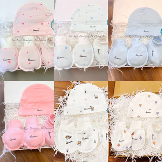 (Nhùn nhùn)Set Avaler mũ và bao tay bao chân như hình(chất sợi tre- mẫu hoạ tiết các màu)hoặc bán rời bao tay chân