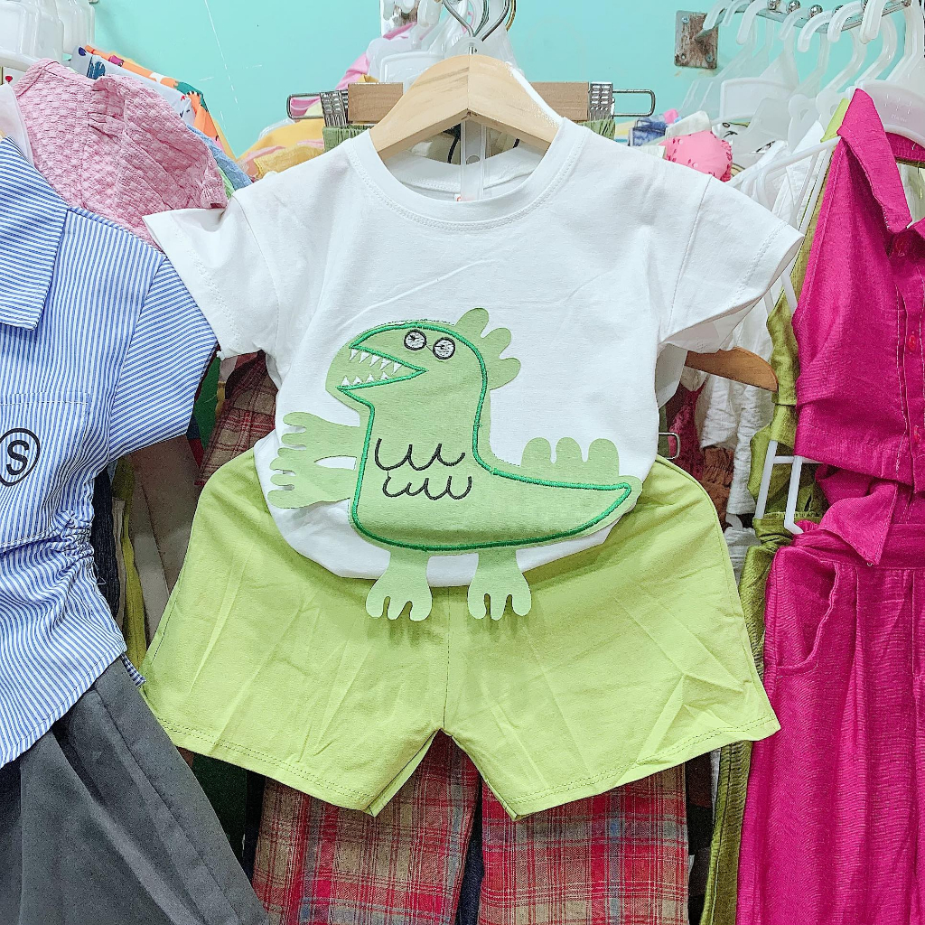 Bộ quần áo bé trai hình khủng long nhong nhong 10kg đến 28kg