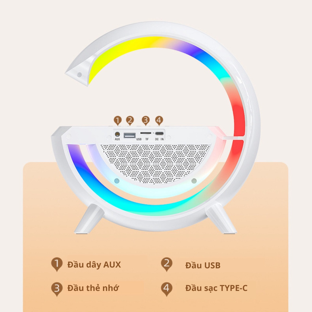 Loa Bluetooth Chữ G Kiêm Sạc Không Dây, 256 Màu Led RGB Trang Trí Siêu Đẹp, Âm Thanh Sống Động Rõ Nét