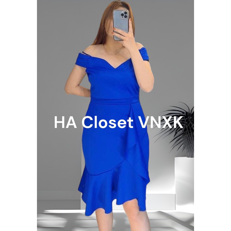 Đầm Ôm Trễ Vai Đuôi Cá Xuất Dư💃🏻