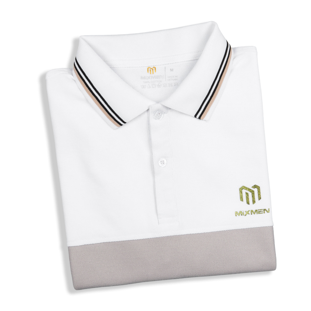 Áo Polo Fit Nam MIXMEN, Vải Cotton Cá Sấu Mắt Lục Giác Phối Gam Màu Mới, Logo Tạo Điểm Nhấn