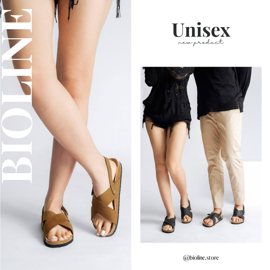 D11-Dép Sandal đế trấu da bò quai chéo Birken Bioline Unisex