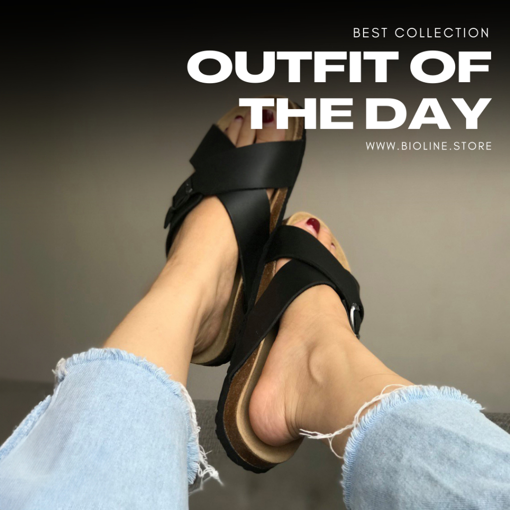 D03-Dép da bò thật nguyên tấm, đế trấu Unisex Birken Bioline Unisex