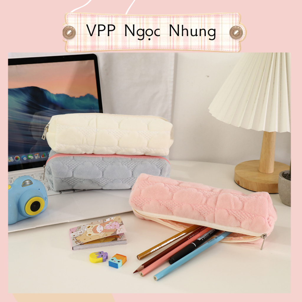 Túi đựng bút, đựng đồ trang điểm 📚📖 vải nỉ mềm họa tiết đám mây nhiều màu tiện dụng