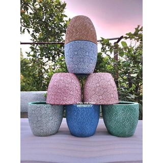 Chậu đất nung - chậu trứng sơn màu miệng 21.5 x cao 17