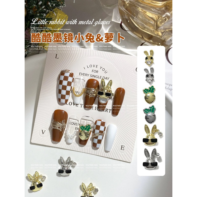 Charm đầu thỏ đeo kính trang trí móng cá tính-charm đầu thỏ