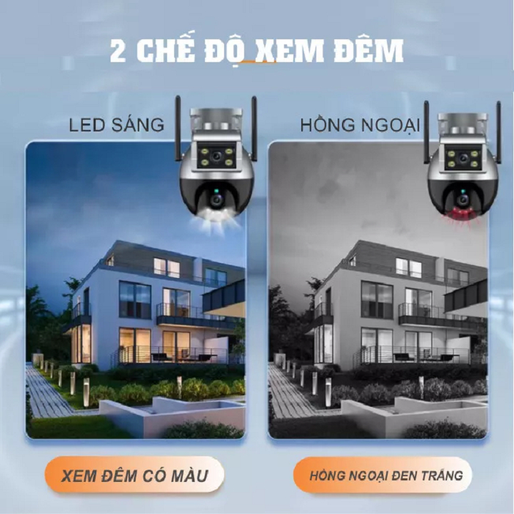 Camera 2 mắt yoosee ngoài trời Ptz Q8D 5.0Mpx quay 360 độ, siêu nét, góc rộng, chịu mưa nắng, có màu ban đêm