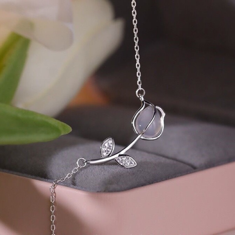Dây Chuyền Titan Mạ Vàng / Bạc 925 Mặt Hoa Tulip Đính Đá Zircon Đơn Giản Thời Trang Cho Nữ