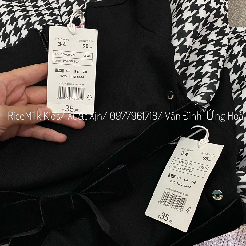 Váy đầm kẻ đen đai nhung xuất Âu dư xịn