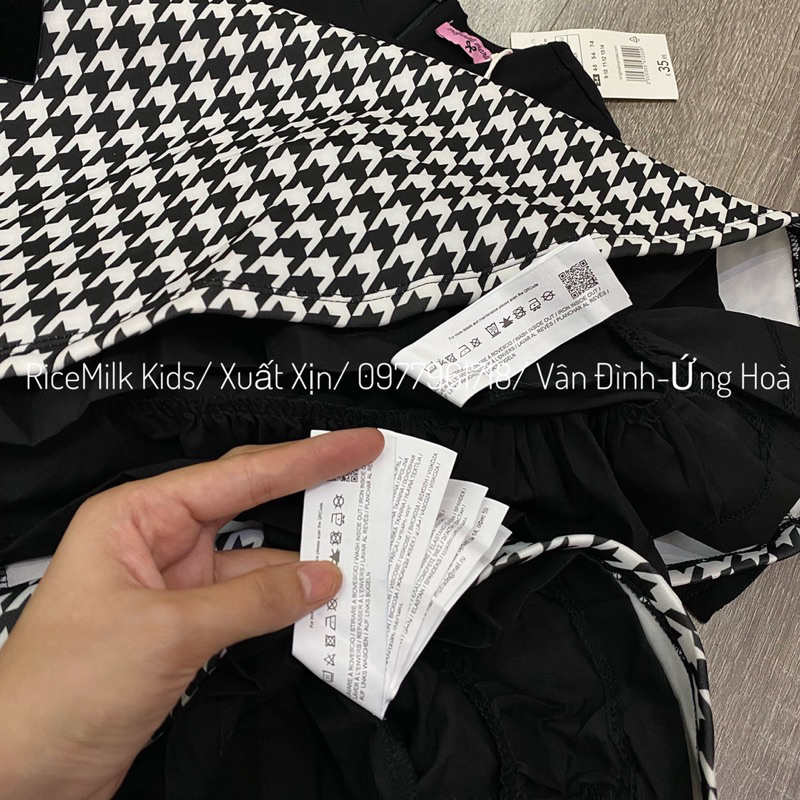 Váy đầm kẻ đen đai nhung xuất Âu dư xịn