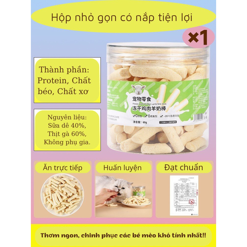 Bánh Gà Que Sấy Vị Sữa Dê Snack Ăn Dặm Tăng Cân Dành Cho Mèo Con, Mèo Kén Ăn - 60G
