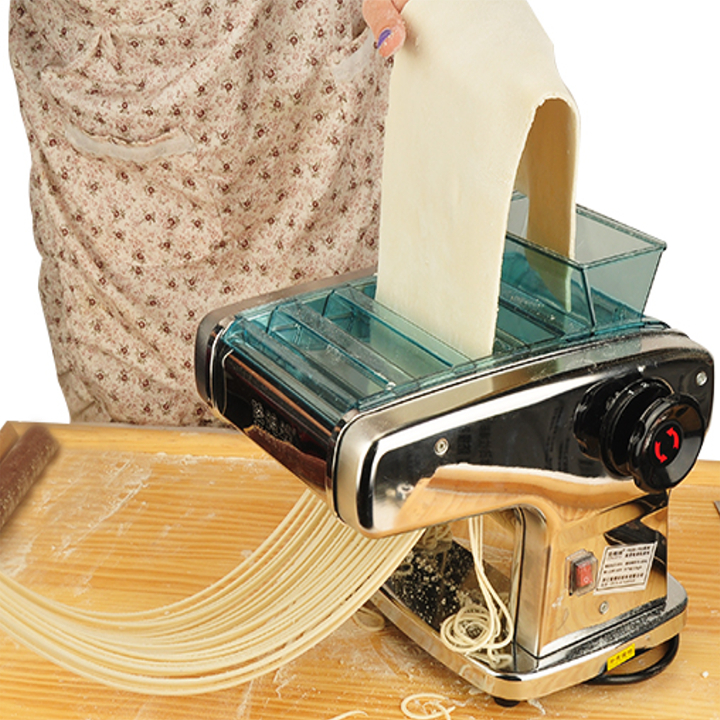Máy cán mì, cắt mỳ sợi 2 lưỡi dao inox làm đế pizza, vỏ bánh bao dùng điện