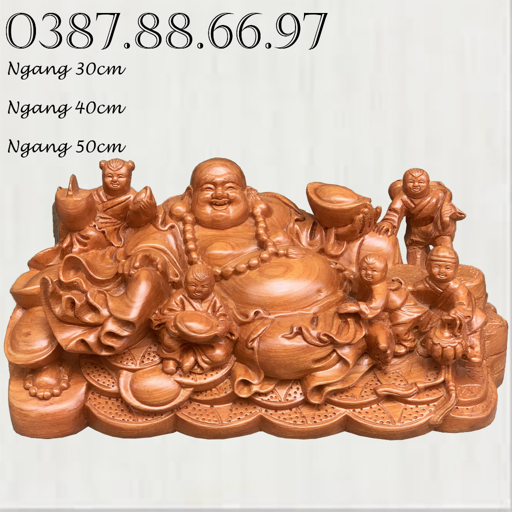 Tượng phật di lặc ngũ phúc ngồi kích thước rộng từ 30cm đến 50cm chất liệu gỗ hương