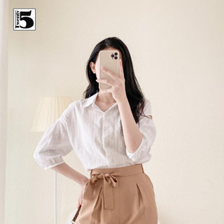 Áo sơ mi nữ tay lỡ xẻ vai bồng họa tiết vân sọc Twentyfive TA14