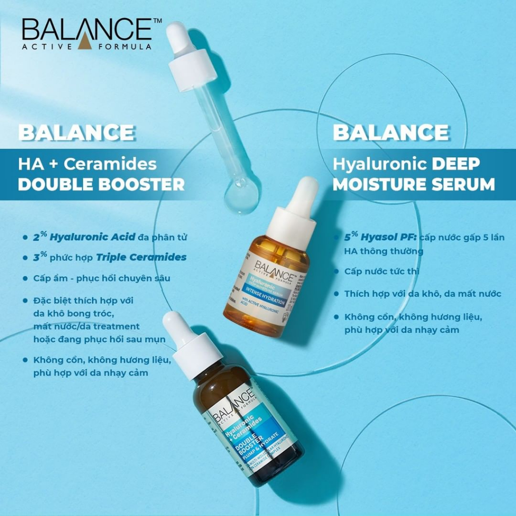 Combo serum sáng da, dưỡng ẩm Balance Vitamin C Brightening 30ml và Hyaluronic Acid + 3% Ceramides 30ml