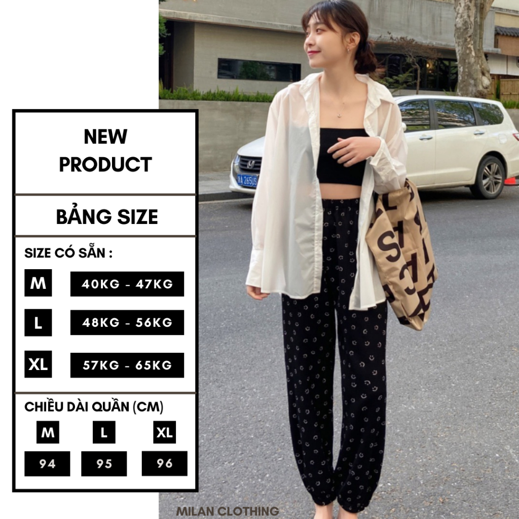 Quần Jogger nữ thể thao Milan Clothing họa tiết mặt cười tăm gân co giãn tôn dáng