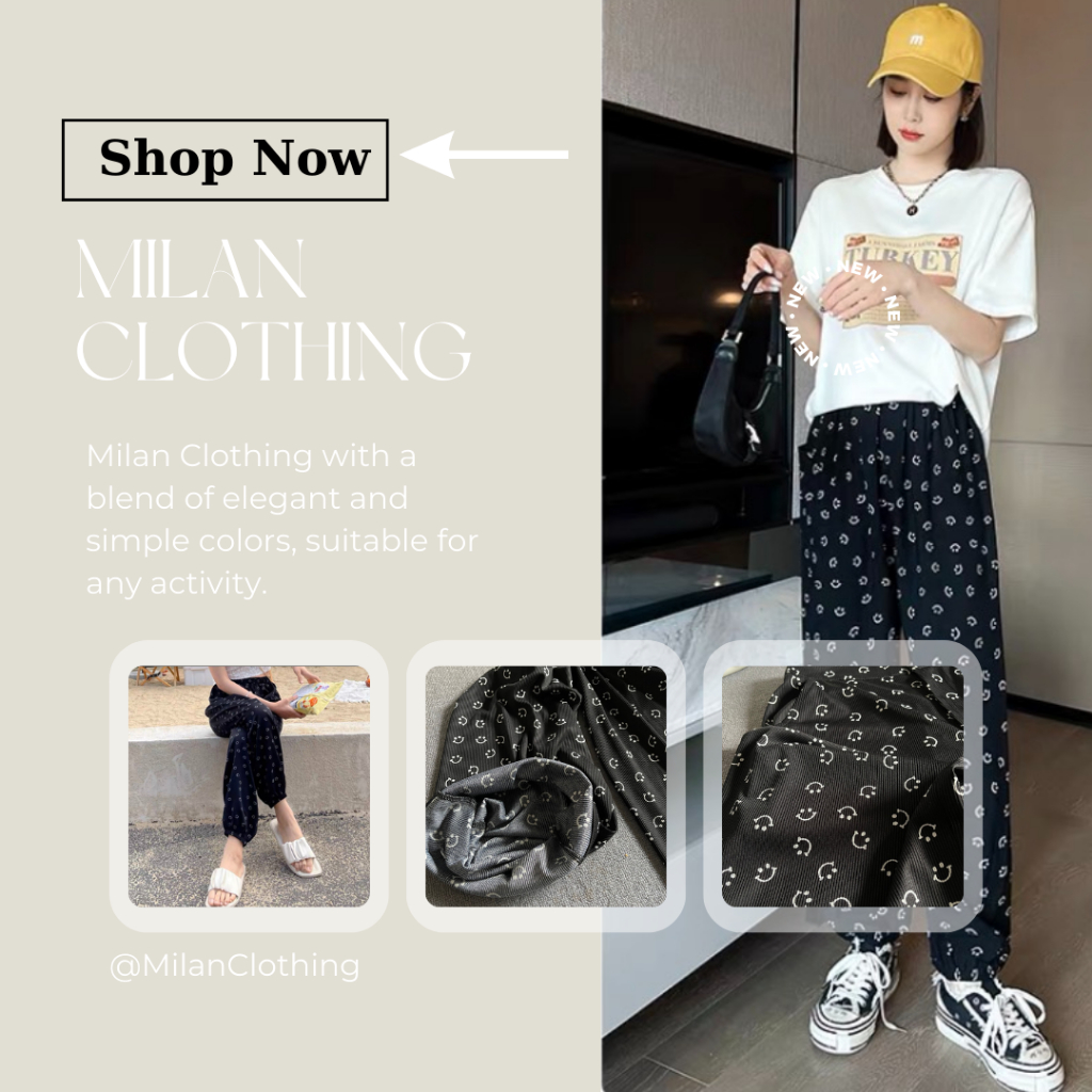 Quần Jogger nữ thể thao Milan Clothing họa tiết mặt cười tăm gân co giãn tôn dáng