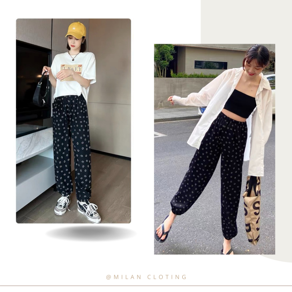 Quần Jogger nữ thể thao Milan Clothing họa tiết mặt cười tăm gân co giãn tôn dáng