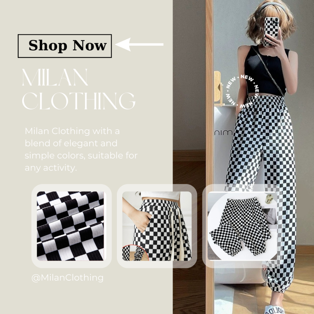 Quần Jogger nữ bo gấu Milan Clothing họa tiết caro thể thao có dây rút