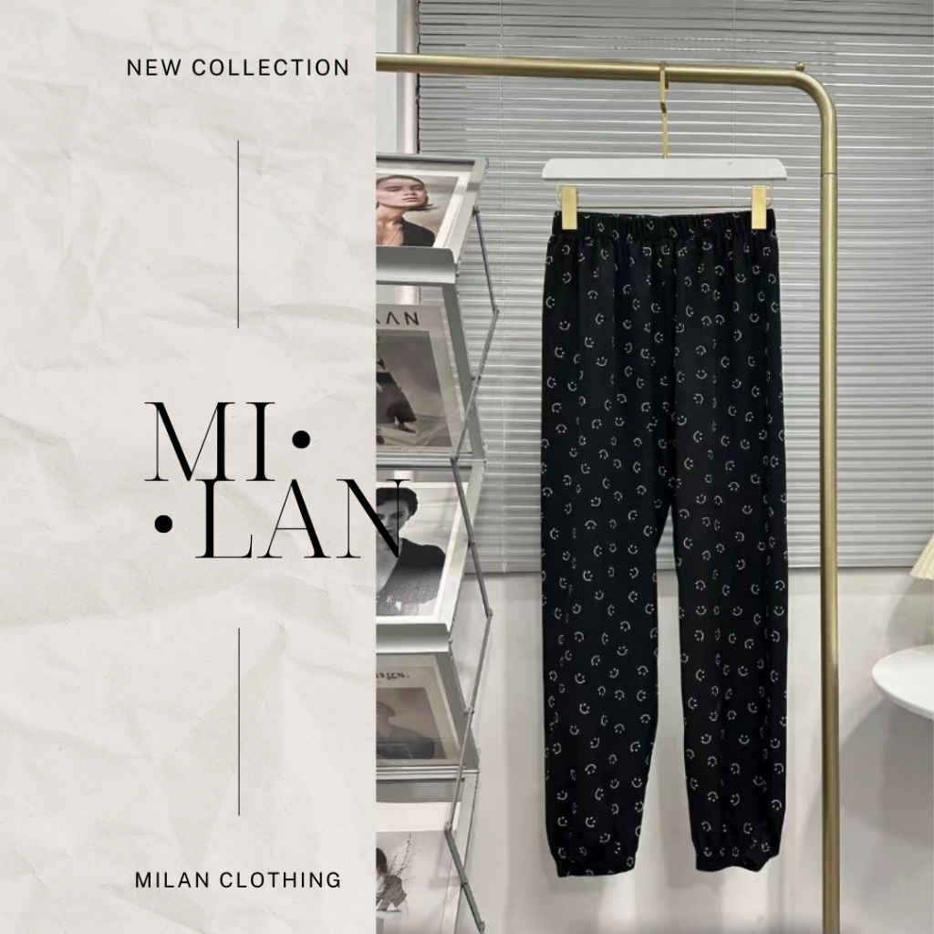 Quần Jogger nữ thể thao Milan Clothing họa tiết mặt cười tăm gân co giãn tôn dáng