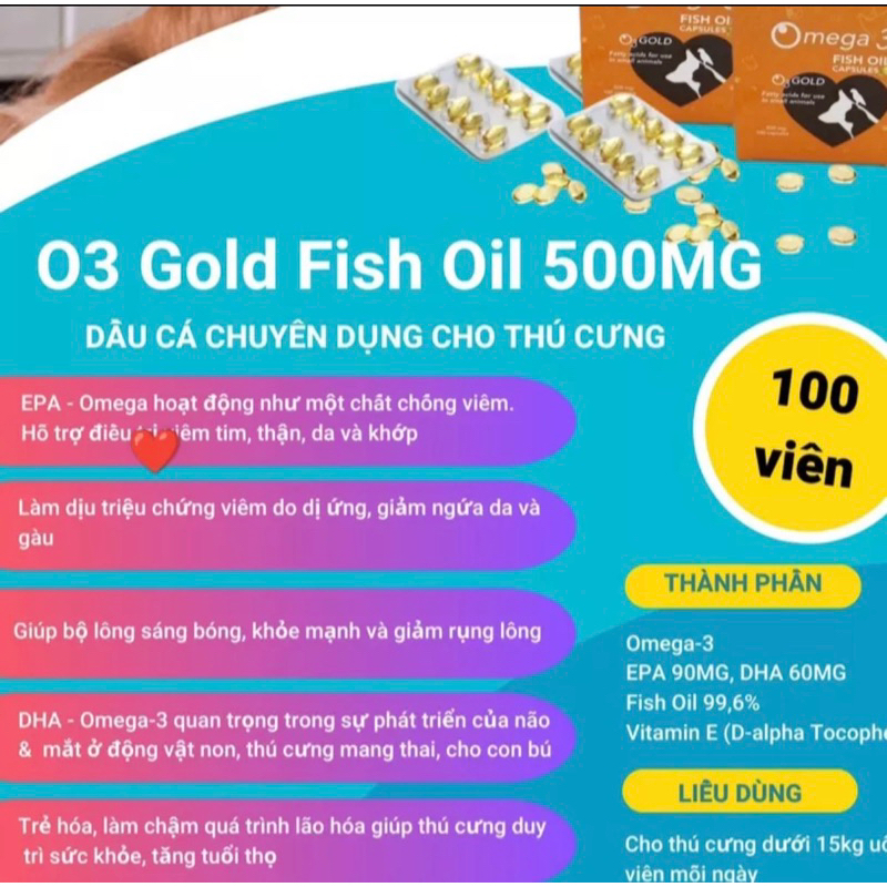10 Viên dầu cá dưỡng lông chó mèo OMEGA 3 FISH OIL - 1 vĩ 10 viên