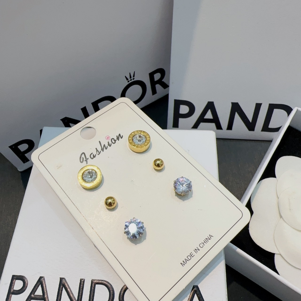 Bông tai titan đính đá sét 3 đôi khuyên titan đính đá xinh tiểu thư sang chảnh phụ kiện hoa tai Trang Nemo Shop