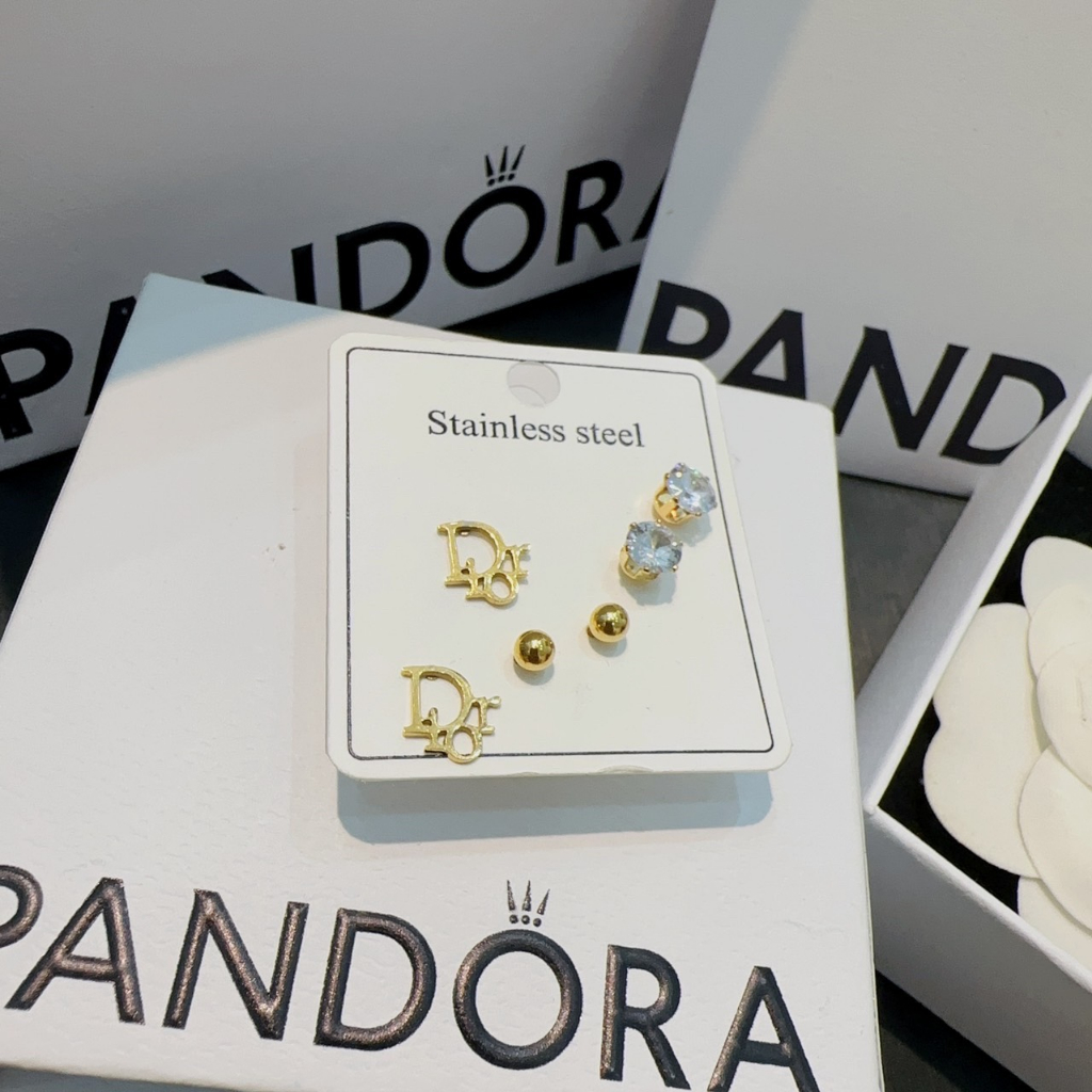 Bông tai titan đính đá sét 3 đôi khuyên titan đính đá xinh tiểu thư sang chảnh phụ kiện hoa tai Trang Nemo Shop