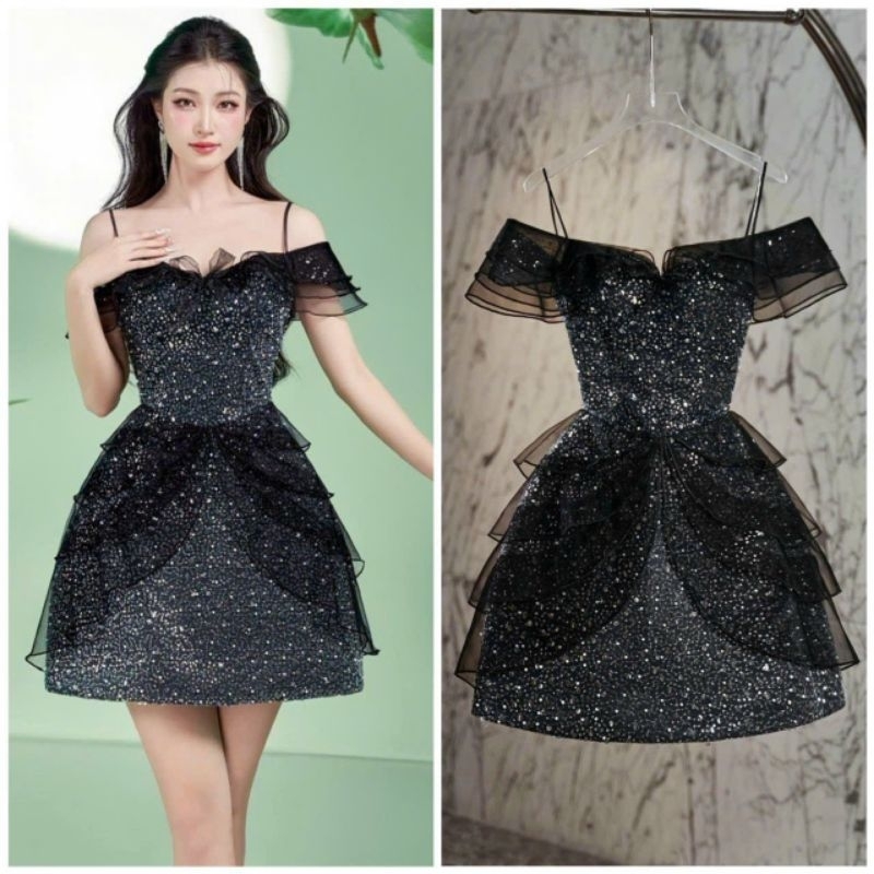 ✨ĐẦM KIM SA NGỌC BẸT VAI PHỐI BÈO TẦNG✨ HÌNH THẬT ✔ VỀ ĐỦ SML