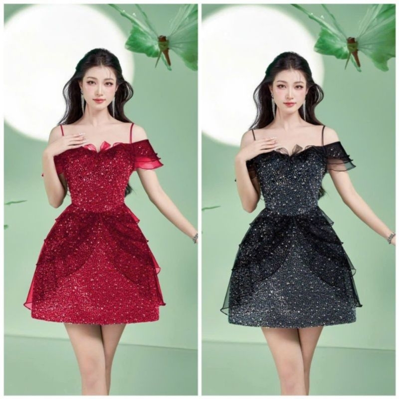 ✨ĐẦM KIM SA NGỌC BẸT VAI PHỐI BÈO TẦNG✨ HÌNH THẬT ✔ VỀ ĐỦ SML