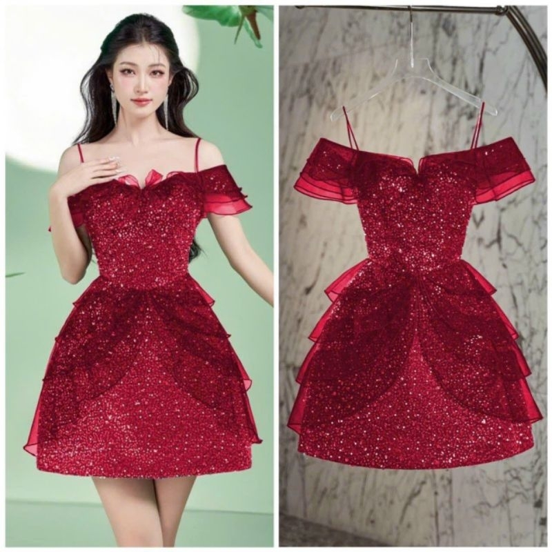 ✨ĐẦM KIM SA NGỌC BẸT VAI PHỐI BÈO TẦNG✨ HÌNH THẬT ✔ VỀ ĐỦ SML