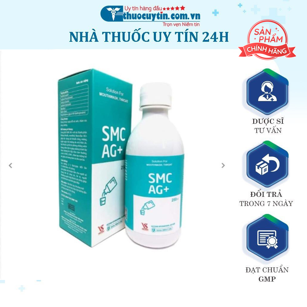 Nước súc họng nano bạc SMC Ag+ 250ml vệ sinh răng miệng, phòng ngừa viêm lợi, hôi miệng