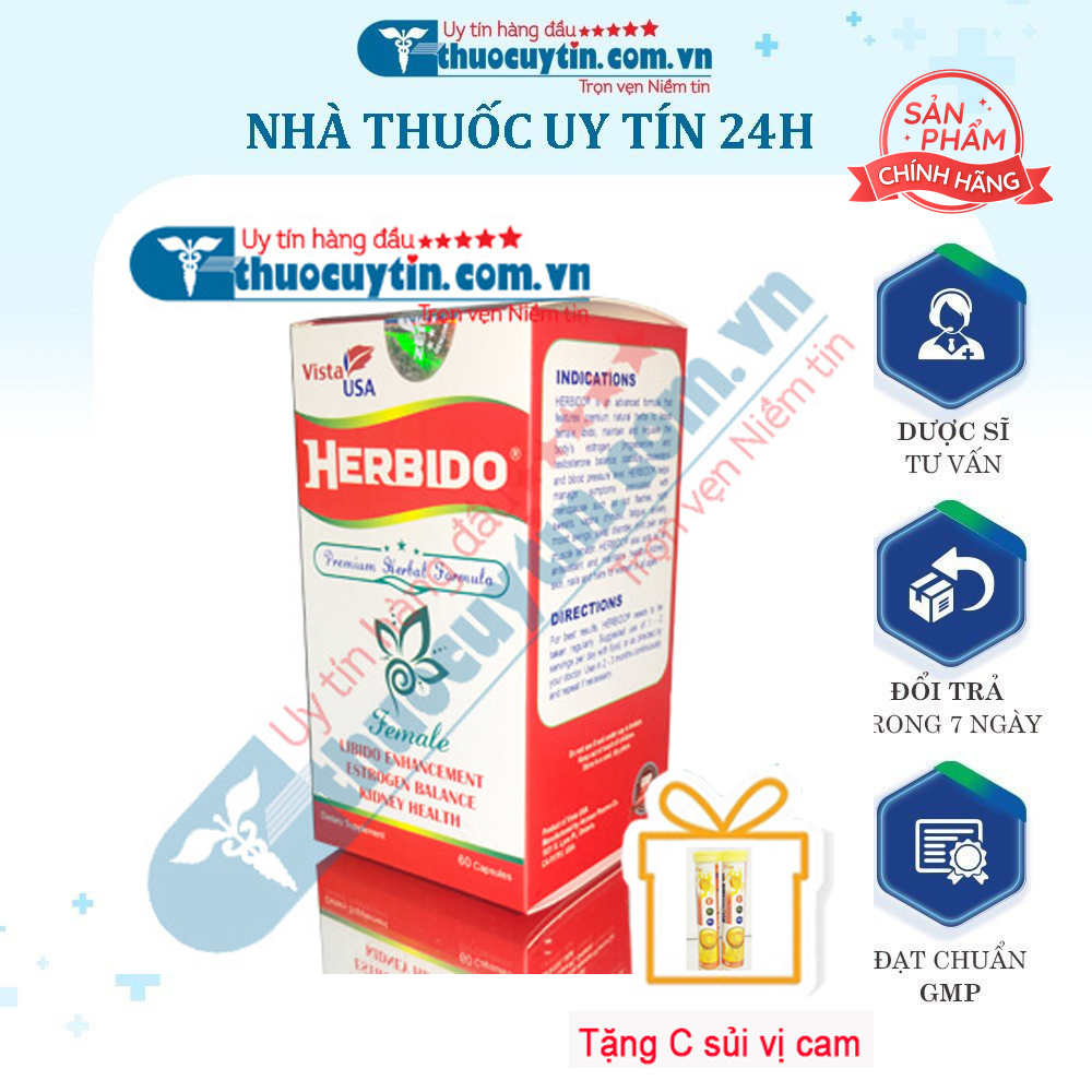 HERBIDO (Hàng chính hãng Date xa) bổ sung nội tiết tố nữ giúp tăng cường sinh lý nữ ( Hàng chính hãng - Hộp 60 viên)