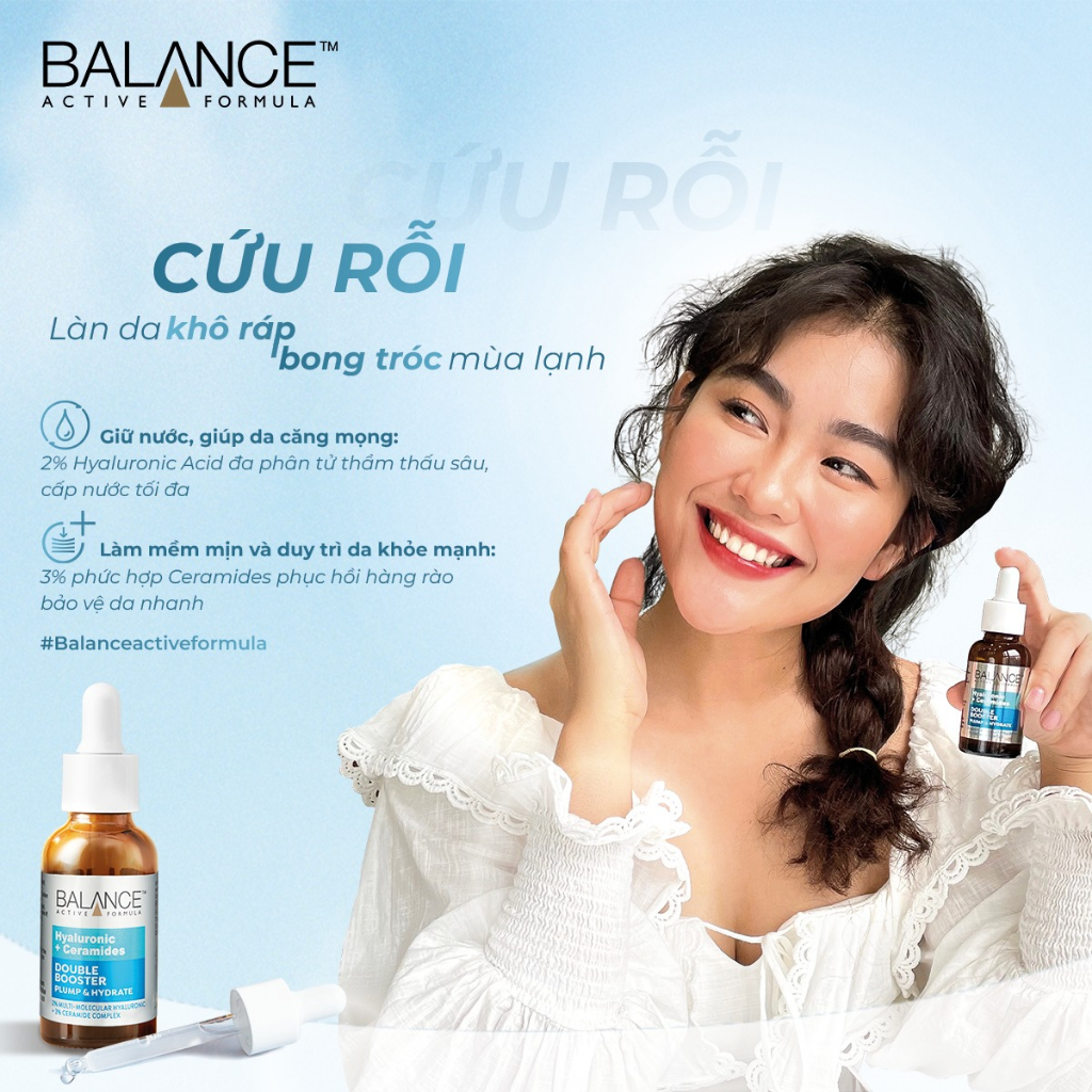 Combo serum ngăn ngừa lão hoá phục hồi da Balance 2% Hyaluronic Acid + 3% Ceramides và Collagen + Peptides 30ml/chai x2